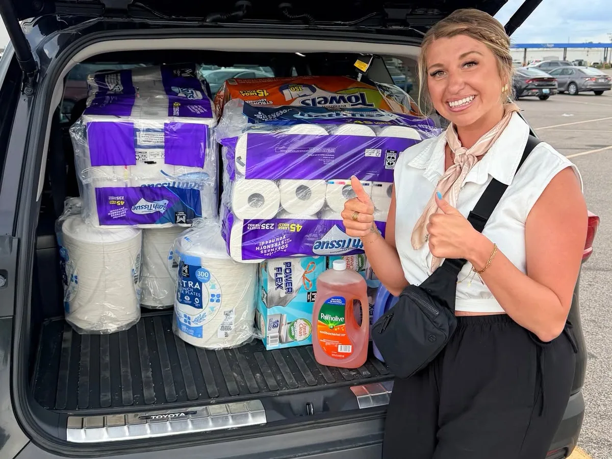 Supporter delivering household supplies.