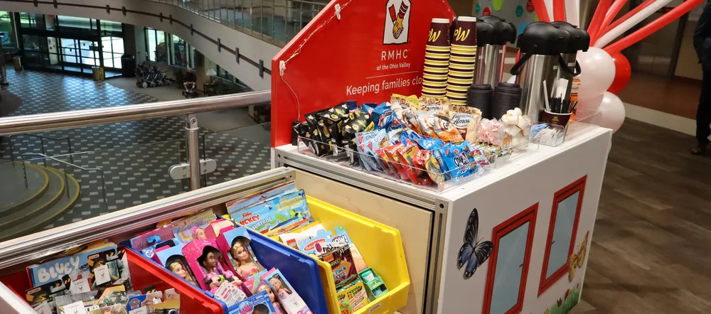 The Care Cart stocked with toys and snacks at the hospital.