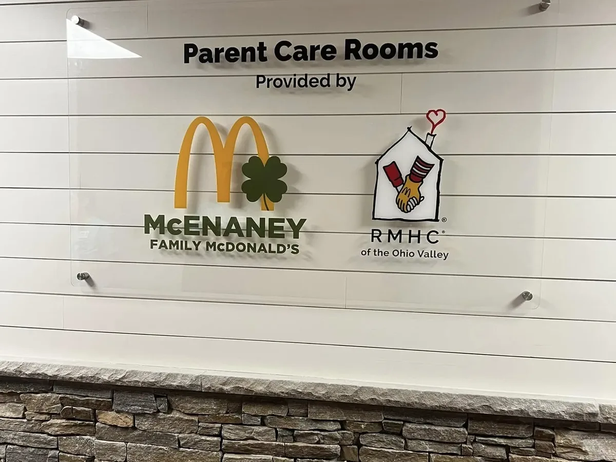 Parent Care Rooms sign provided by McEnaney Family McDonald’s and RMHC of the Ohio Valley.
